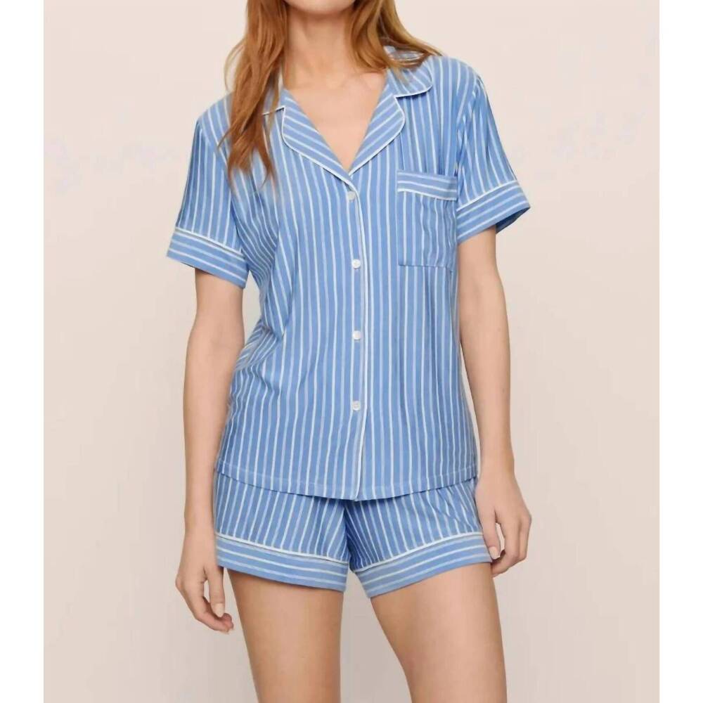 NEW EBERJEY gisele printed tencel modal relaxed short pj set in nordic stripe vi